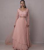 pink organza plain Lehenga with embroidered Blouse