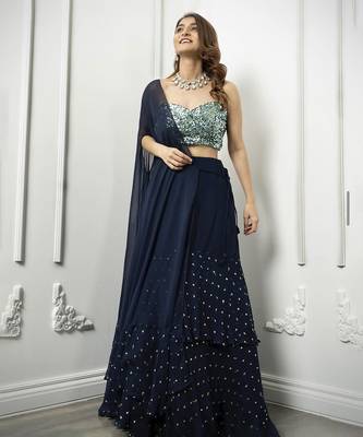 navy-blue  georgette  embroidered Lehenga 1