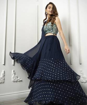 navy-blue  georgette  embroidered Lehenga 2