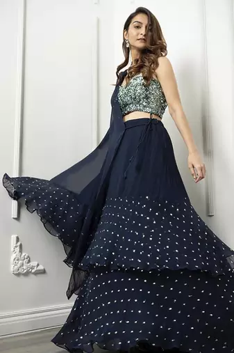 navy-blue  georgette  embroidered Lehenga