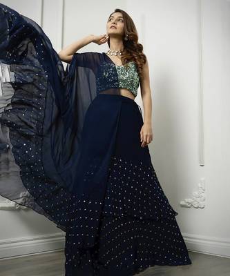 navy-blue  georgette  embroidered Lehenga 4