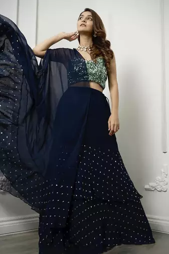 navy-blue  georgette  embroidered Lehenga