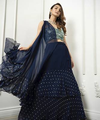 navy-blue  georgette  embroidered Lehenga 5