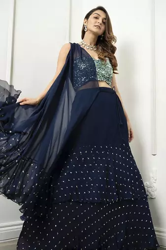 navy-blue  georgette  embroidered Lehenga