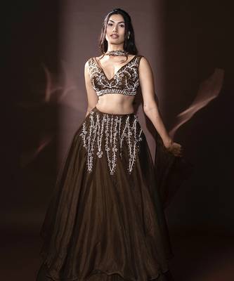 brown organza embroidered Lehenga 2