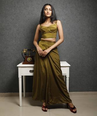 Olive satin plain top with pant 1