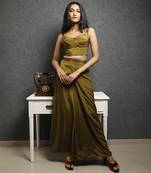 Olive satin plain top with pant