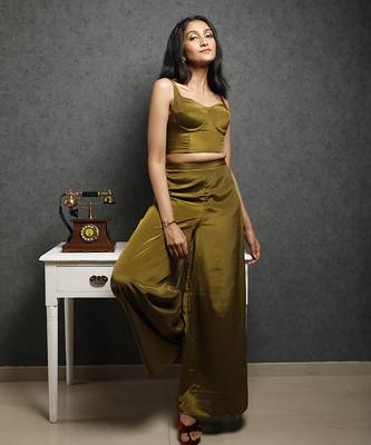 Olive satin plain top with pant 2