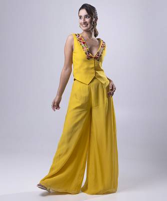Yellow organza plain co ord set 1