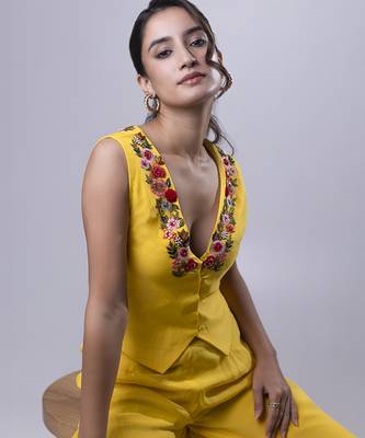 Yellow organza plain co ord set 3