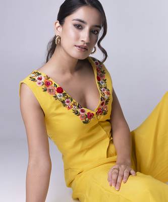 Yellow organza plain co ord set 5