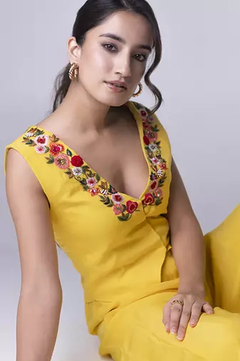 Yellow organza plain co ord set