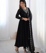 Black Georgette Sequins Embroidery Work Anarkali Suit Set
