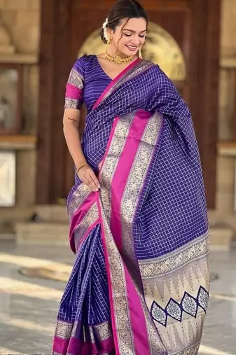 Purple silk blend saree with blouse