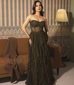 Olive net plain gown