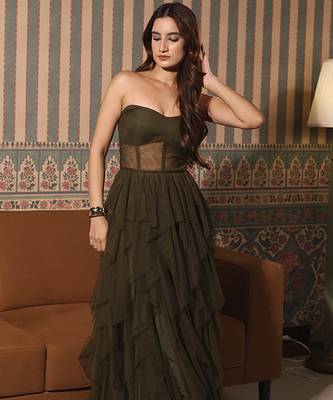 Olive net plain gown 3