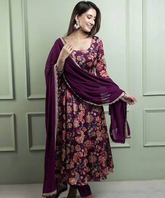 Wine crepe printed kurta set 3