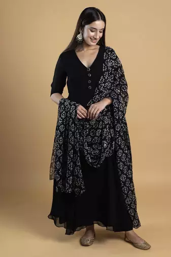 Black  georgette  plain kurta set
