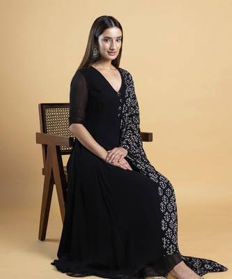 Black  georgette  plain kurta set 3