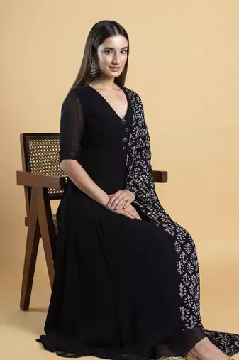 Black  georgette  plain kurta set