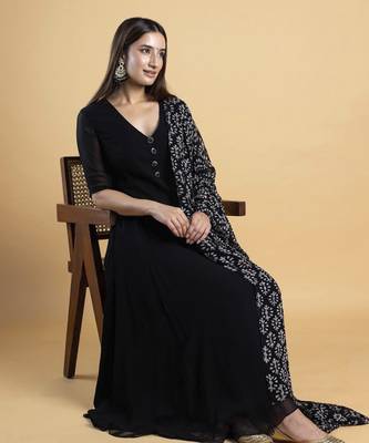 Black  georgette  plain kurta set 5