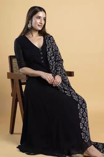 Black  georgette  plain kurta set
