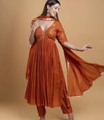 Orange crepe embroidered kurta set