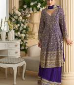 heavy wedding wear purple georgette peplum style suit for women