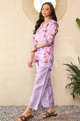 lavender rayon blend floral printed coord sets