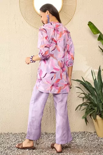 lavender rayon blend floral printed coord sets