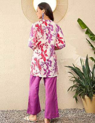 off white rayon blend floral printed coord sets 4