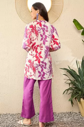 off white rayon blend floral printed coord sets
