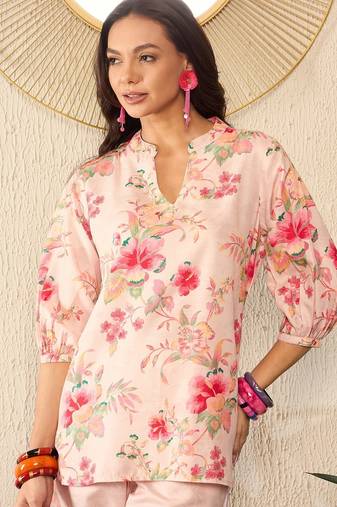 cream rayon blend floral printed coord sets