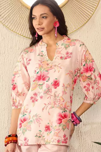 cream rayon blend floral printed coord sets