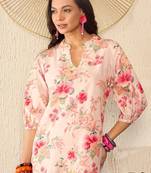 cream rayon blend floral printed coord sets