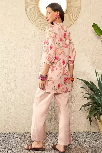 cream rayon blend floral printed coord sets