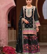 black heavy embroiderd chinon sharara suit for women