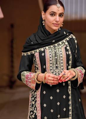 black heavy embroiderd chinon sharara suit for women 2