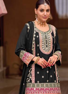 black heavy embroiderd chinon sharara suit for women 3