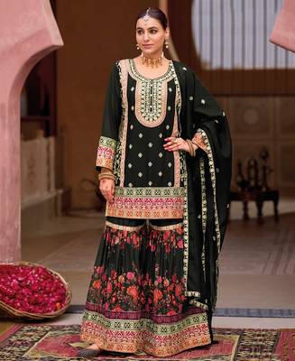 black heavy embroiderd chinon sharara suit for women 5
