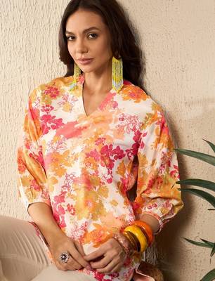 off white rayon blend floral printed coord sets 2