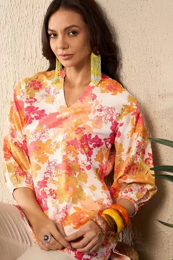 off white rayon blend floral printed coord sets