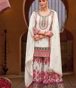  white heavy embroiderd chinon sharara suit for women