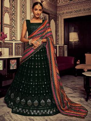 green sequin georgette festival lehenga set choli with dupatta 1