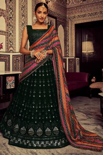 Green Sequin Georgette Festival Wear Lehenga Choli