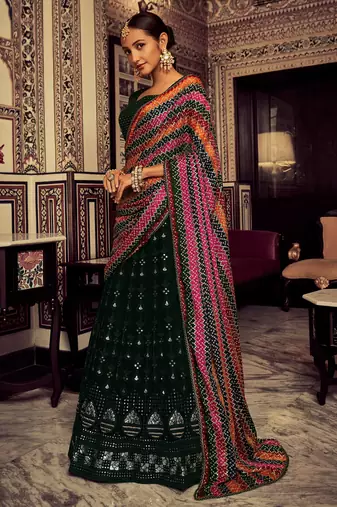 green sequin georgette festival lehenga set choli with dupatta
