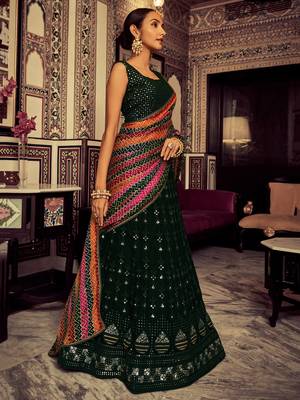 green sequin georgette festival lehenga set choli with dupatta 3