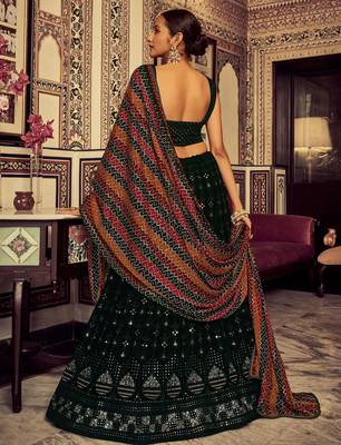 green sequin georgette festival lehenga set choli with dupatta 4