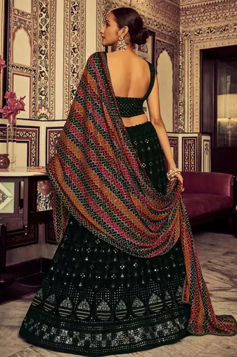green sequin georgette festival lehenga set choli with dupatta