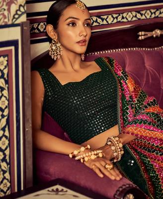 green sequin georgette festival lehenga set choli with dupatta 5